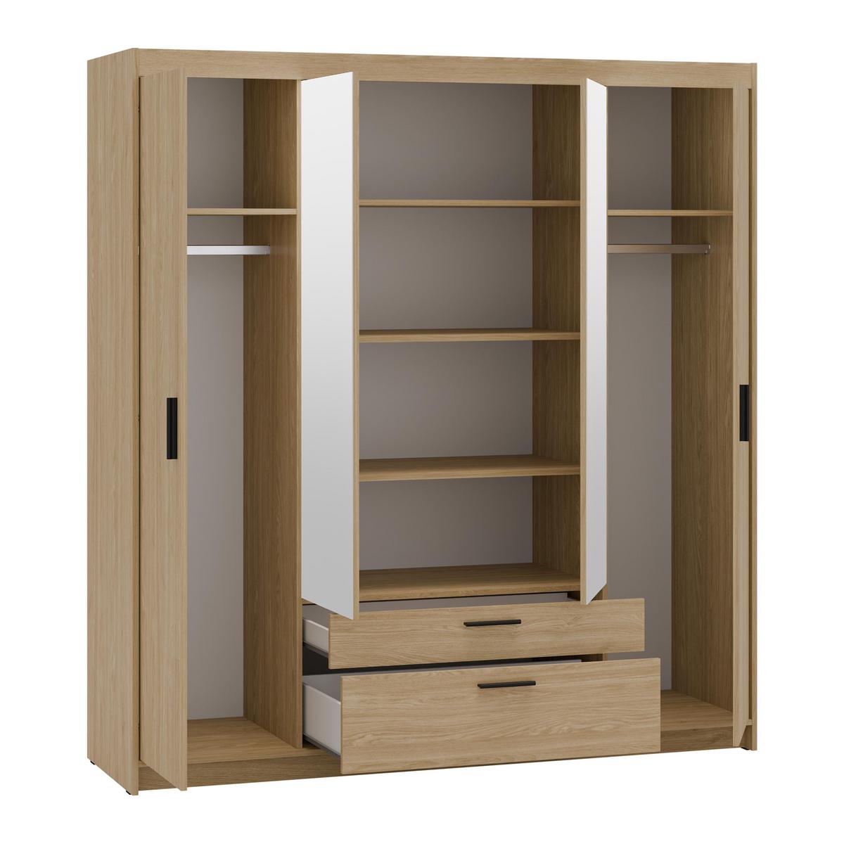 KLEIDERSCHRANK Storicos Geölte Eiche 176,3/190,5/53 cm - 4T2S Modern mit Schubladen und Spiegel - Eichefarben, Holzwerkstoff/Kunststoff (176.4/190.6/53cm) - AX Living
