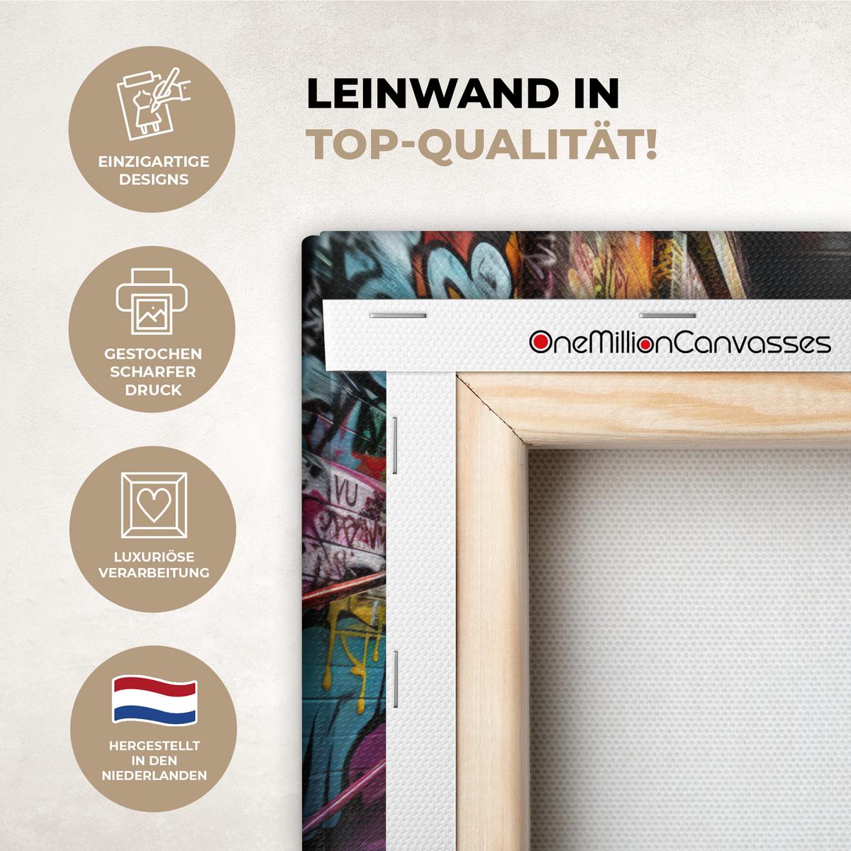 LEINWANDBILD Treppe - Graffiti - Farben - Kunst Deko Schlafzimmer 30x20 cm - Multicolor, Textil (30/20cm) - MuchoWow