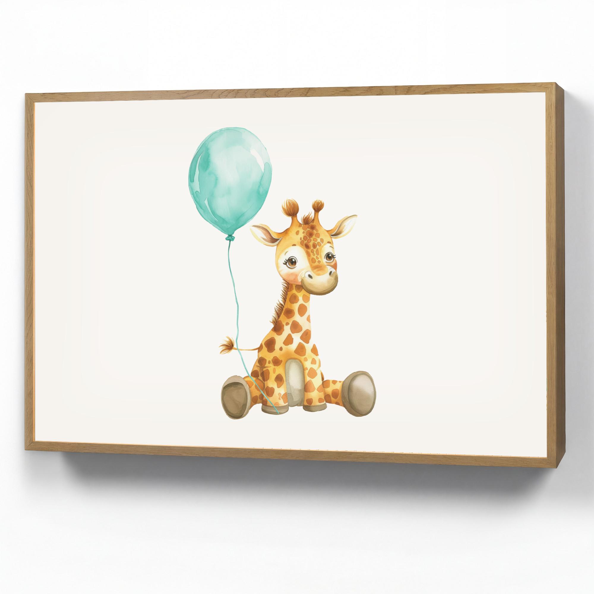 WANDLEUCHTE MIT AKKU Giraffe - Baby - Tiere - Blauer Ballon 100x70 cm - Weiß, Holzwerkstoff (100/70/8cm) - OnlyWow