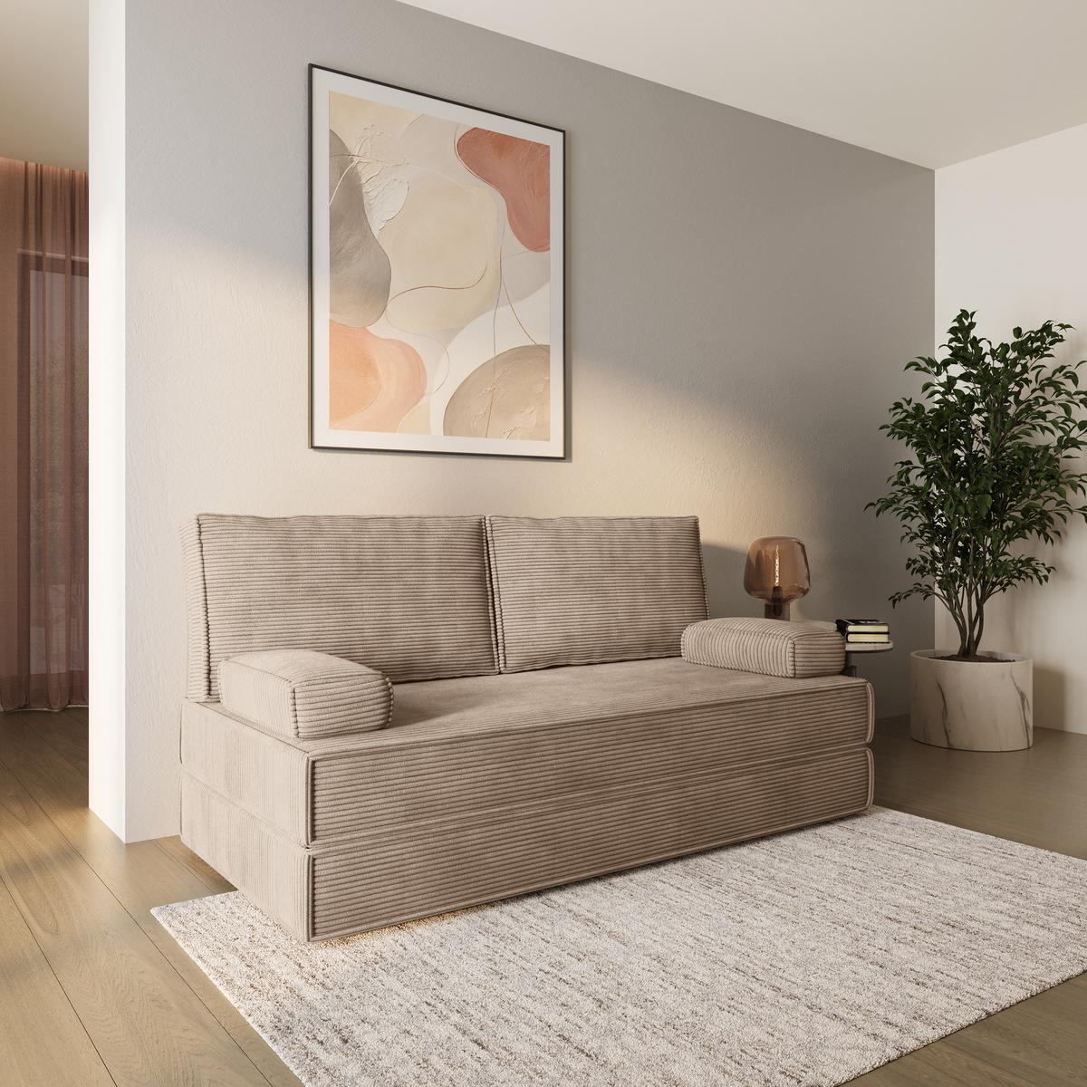 BETTSOFA SILAR aus Schaumstoff Cordstoff Beige Schlaffunktion - Beige, Textil (170/86/80cm) - MASSENO