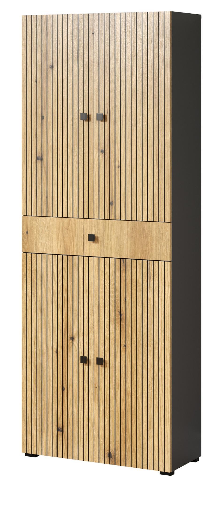 HOCHSCHRANK Evoke Eiche, grau 70 x 186 cm, Badschrank 4-türig - Eichefarben/Anthrazit, Holzwerkstoff/Metall (70/186/31cm) - Top.Furn