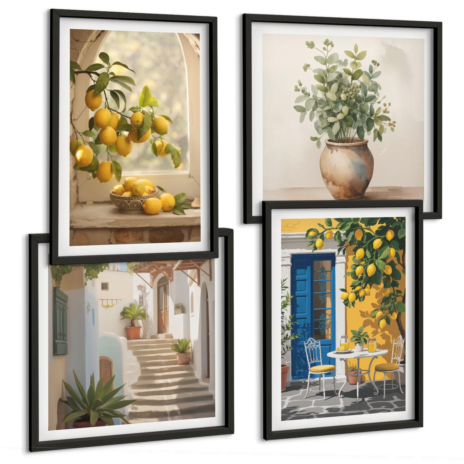 BILDER SET 4er Set - 50x50 cm & 40x60 cm Schwarzer Rahmen - Architektur der Zitronenstadt - Schwarz, Kunststoff (50/50cm) - TULUP