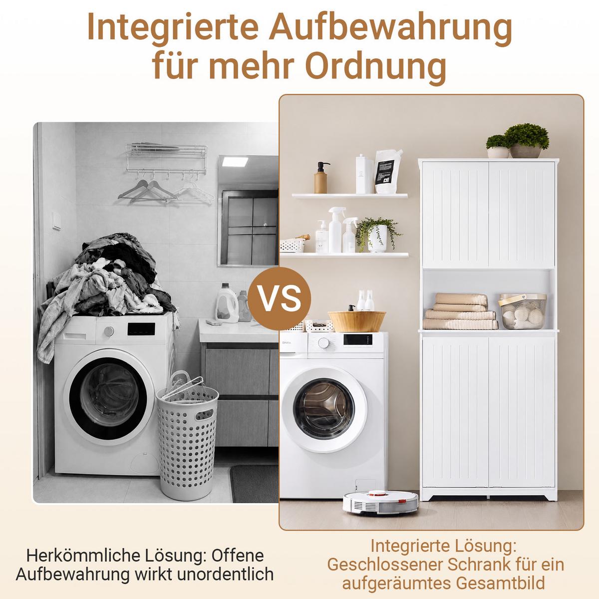 BADEZIMMERSCHRANK weiß mit Wäschekorb, 70 x 170 x 37 cm, 2 Türen, Regal, schmaler Wäscheschrank - Weiß, Holzwerkstoff (70/170/37cm) - SoBuy