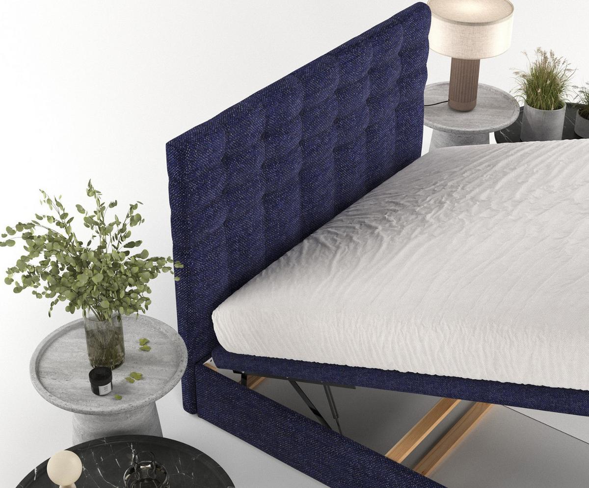 POLSTERBETT Callo mit Stauraum 120/200 cm Marineblau im Alta Stoff - Schwarz/Dunkelblau, Holz/Holzwerkstoff (120/200cm) - AltaBeds