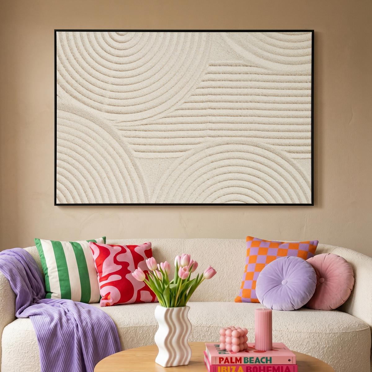 LEINWAND Bilder mit Rahmen - Muster - Abstrakt - Weiß - 150x100 - Beige, Textil (150/100cm) - MuchoWow
