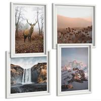 BILDER SET 4er Set - 50x50 cm & 40x60 cm Weißer Rahmen - Wilde Landschaften, Berge, Hirsche - Weiß, Kunststoff (50/50cm) - TULUP