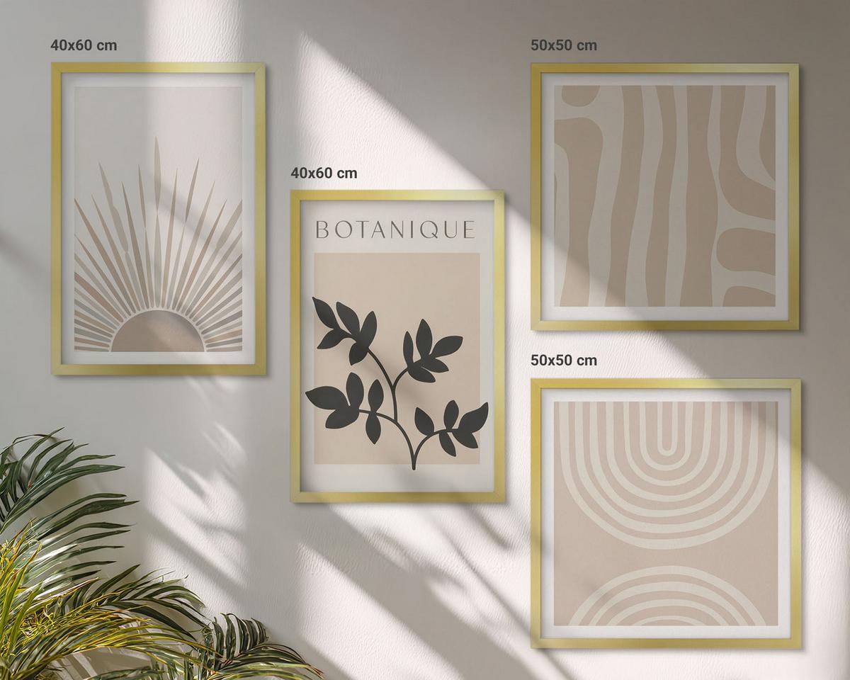 BILDER SET 4er Set - 50x50 cm & 40x60 cm Goldrahmen - Abstrakte Pflanzenmuster - Goldfarben, Kunststoff (50/50cm) - TULUP