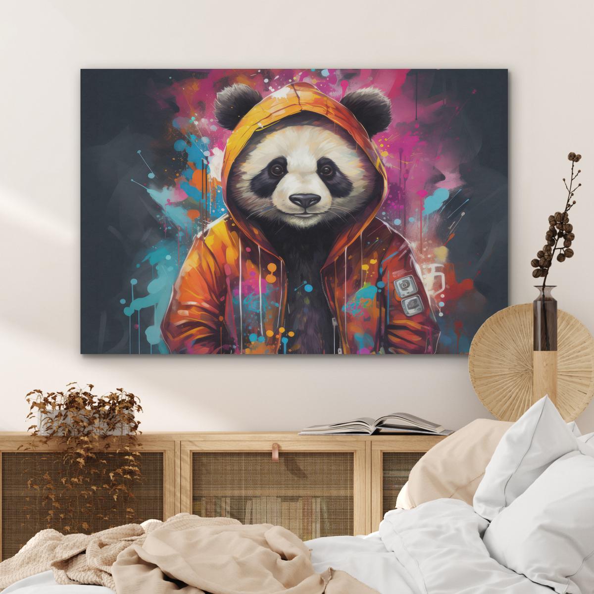 AKUSTIKBILD Panda - Jacke - Graffiti - Orange Wandbild Wohnzimmer 100x70 cm - Orange, Kunststoff (100/70/0.9cm) - MuchoWow