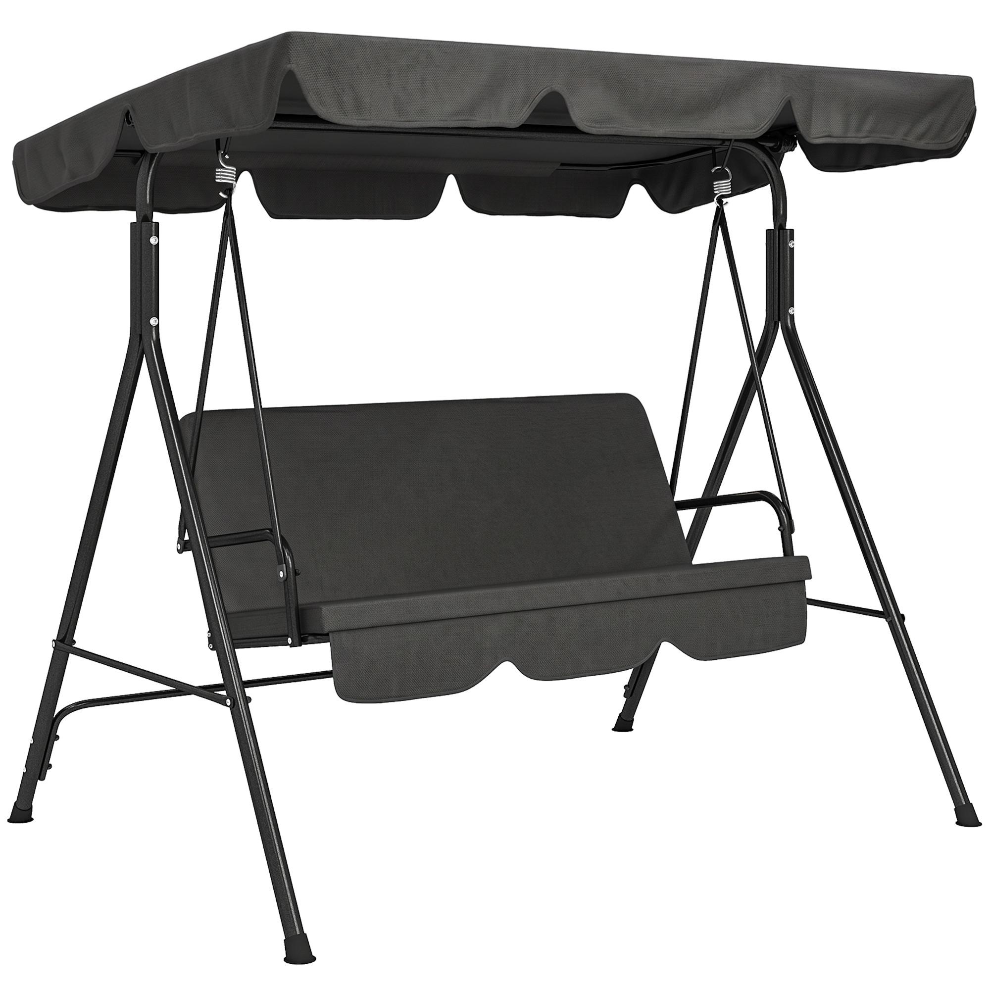 HOLLYWOODSCHAUKEL, 3-Sitzer, Stahl, Schwarz, 172 x 110 x 153 cm - Schwarz, Metall (110/153/172cm) - Outsunny