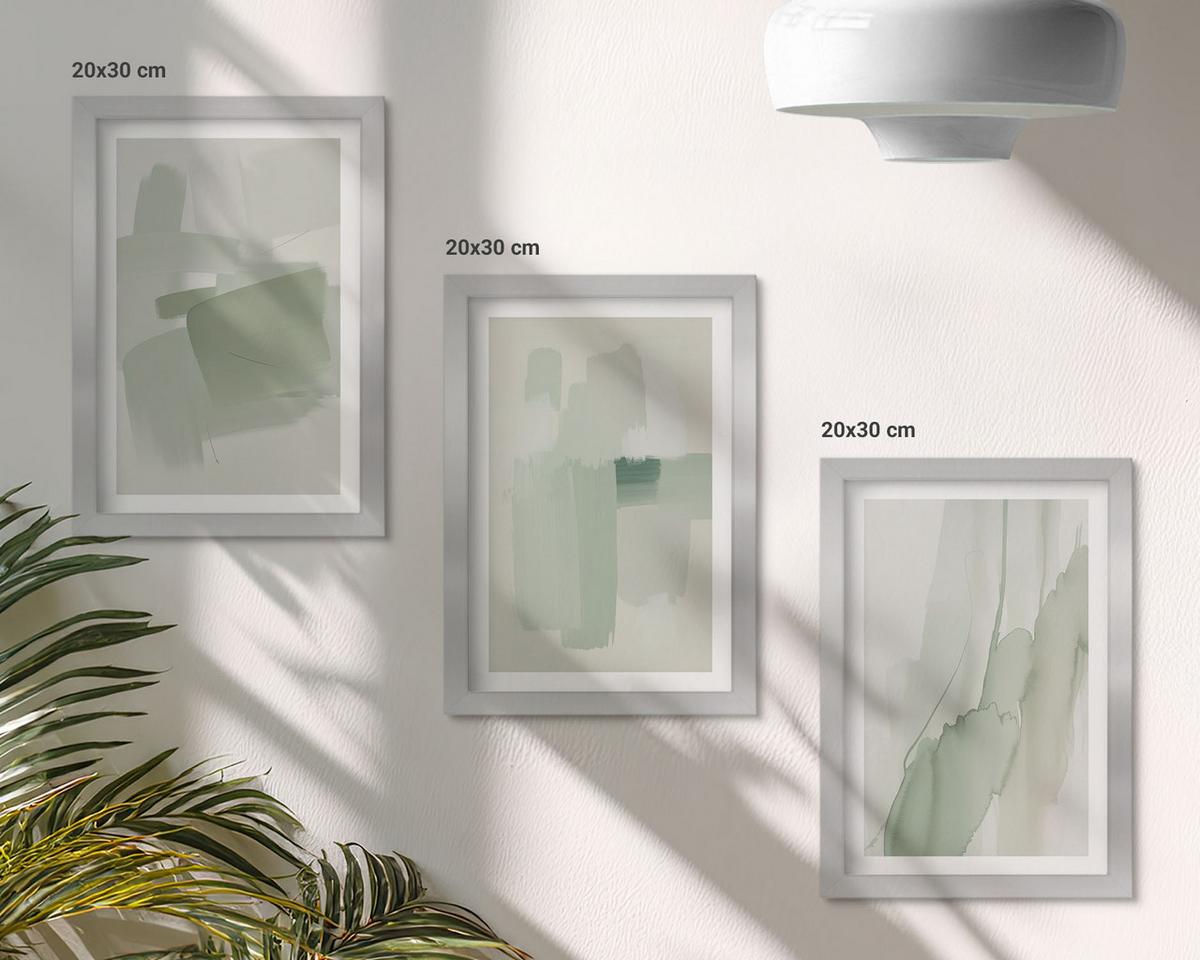 BILDER SET 3er Set - 20x30 cm Silberner Rahmen - Abstrakte Aquarellmuster - Silberfarben, Kunststoff (20/30cm) - TULUP