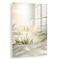 ACRYLGLASBILD Dünen mit Strandhafer in der Sonne des Nationalparks Schleswig-Holsteinisches Wattenmeer 60x80 cm - Creme, Glas (60/80cm) - MuchoWow