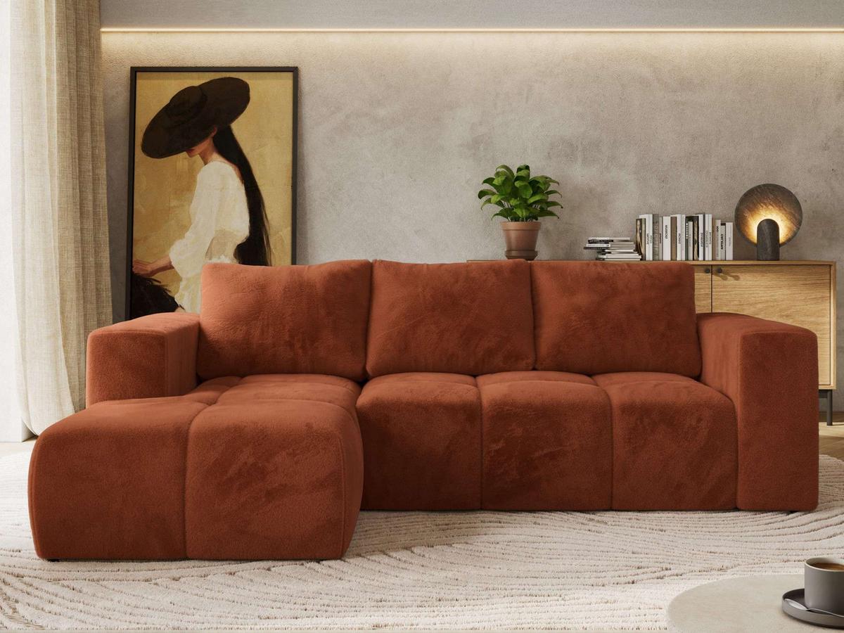 ECKSOFA MONIVA Orange Plüsch - Links - Schwarz/Orange, Kunststoff/Textil (164/266cm) - MKS