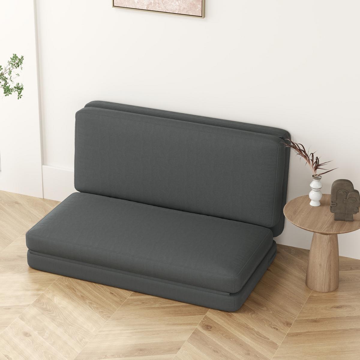 BODENSOFA 3-in-1 Klappbar Schlafsofa mit Samtoptik für Schlafzimmer, Wohnzimmer - Dunkelgrau, Textil (138/10/270cm) - HOMCOM