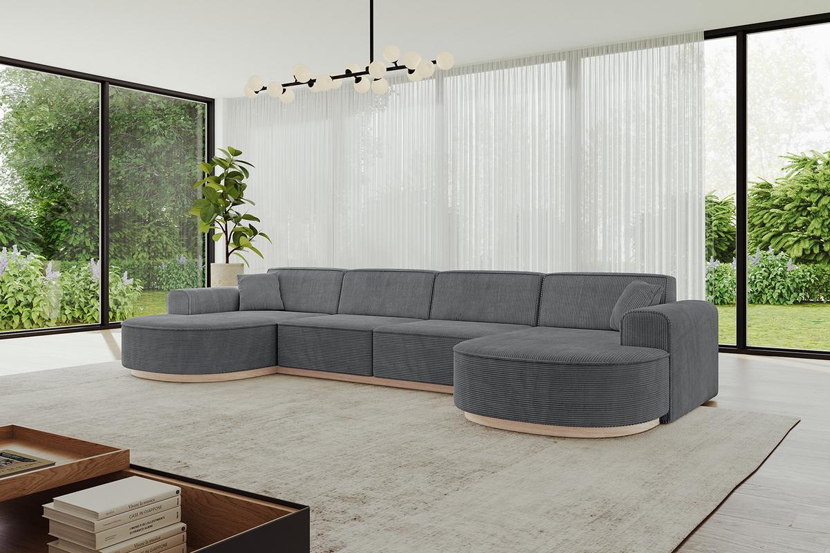 WOHNLANDSCHAFT MARI-U2-v1 - 388x171x83 cm Dunkelgrau Cord - Dunkelgrau, Holzwerkstoff/Textil (388/83/171cm) - ALTDECOR