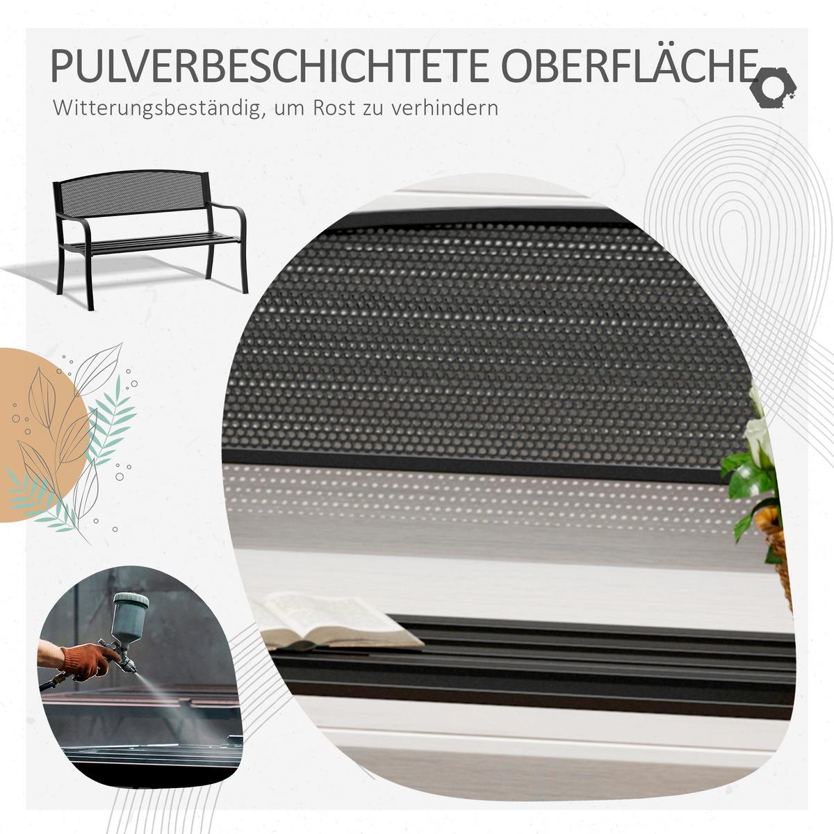 GARTENBANK, 2-Sitzer, B127 x T60 x H87cm, Stahl, Schwarz - Schwarz, Metall (60/87/127cm) - Outsunny