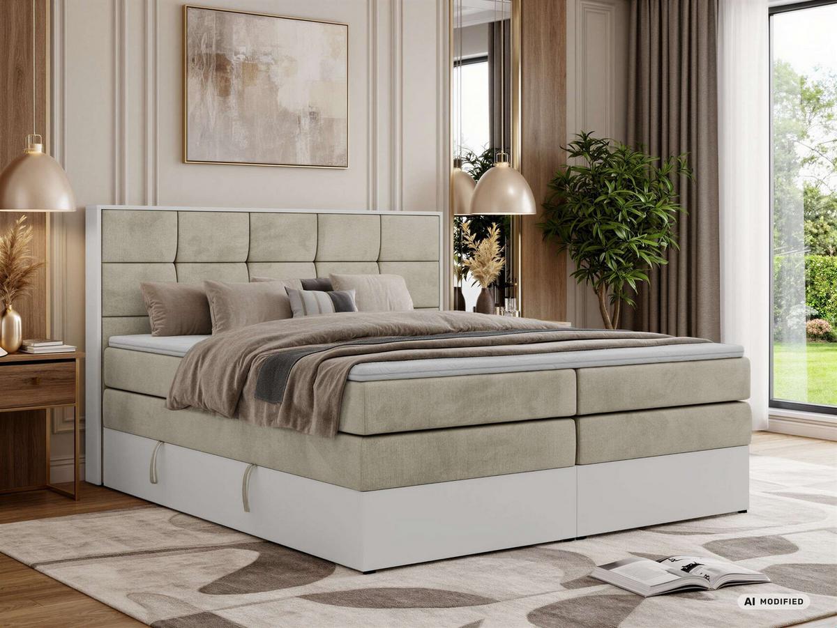 BOXSPRINGBETT ALVIT KING 140/200 - Beige Velvet - Topper T25 - H3 - Beige/Schwarz, Kunststoff/Textil (140/200cm) - MKS