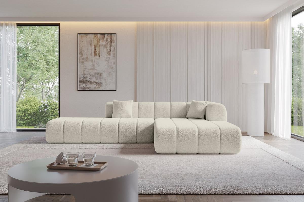 ECKSOFA Ottomane Rechts BILA-L 289x176x71 Beige Bouclé - Sandfarben/Beige, Holzwerkstoff/Kunststoff (289/176cm) - ALTDECOR