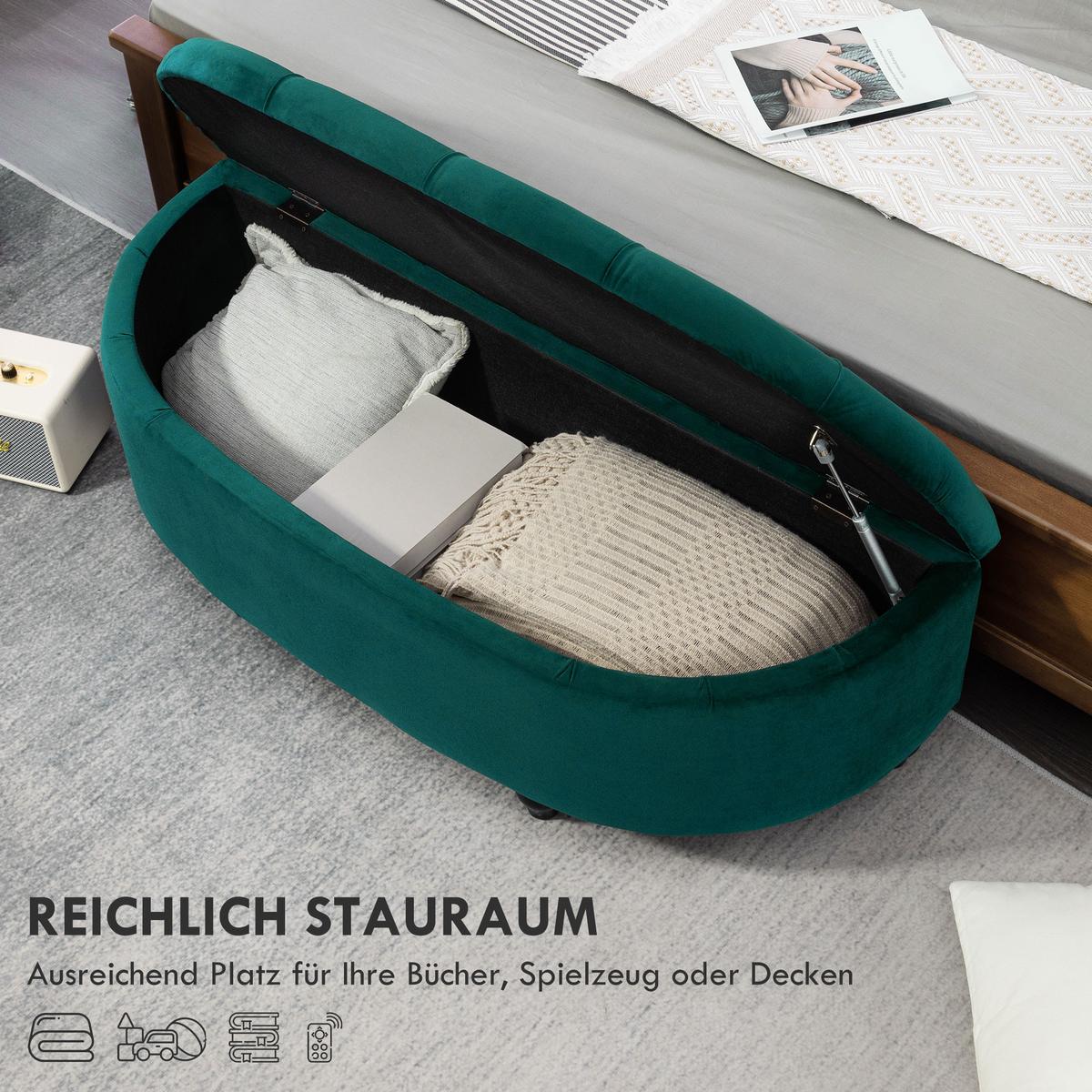 TRUHENBANK Velvet-Touch Dunkelgrün - Dunkelgrün/Schwarz, Holz/Kunststoff (45/45/118cm) - HOMCOM