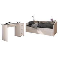 KINDERZIMMER Set 2-tlg. Schreibtisch und Bett mit Stauraum 90x200 cm - Silberfarben/Weiß, Holz/Holzwerkstoff (203/82/113cm) - Parisot Meuble
