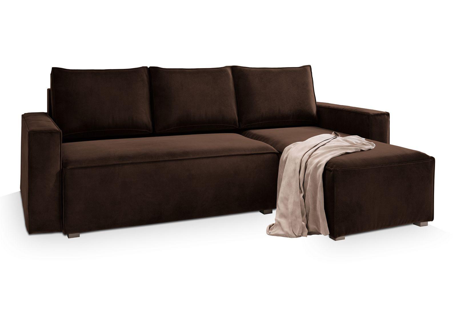 ECKSOFA SILES Braun Velours-Stoff mit Schlaffunktion - Braun/Grau, Holz/Kunststoff (230/140cm) - MASSENO
