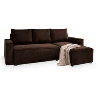 ECKSOFA SILES Braun Velours-Stoff mit Schlaffunktion - Braun/Grau, Holz/Kunststoff (230/140cm) - MASSENO