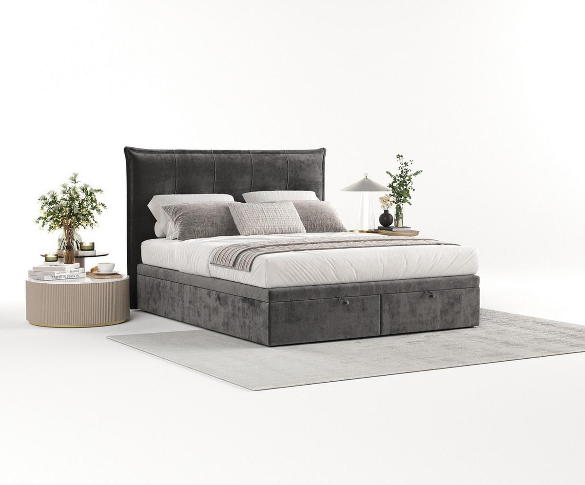 POLSTERBETT Liano mit Stauraum 120/200 cm Stahl im Lotta Stoff - Graphitfarben/Schwarz, Holz/Holzwerkstoff (120/200cm) - AltaBeds
