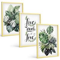 BILDER SET 3er Set - 40x60 cm Goldrahmen - Blattpflanzen leben, lachen, lieben - Goldfarben, Kunststoff (40/60cm) - TULUP