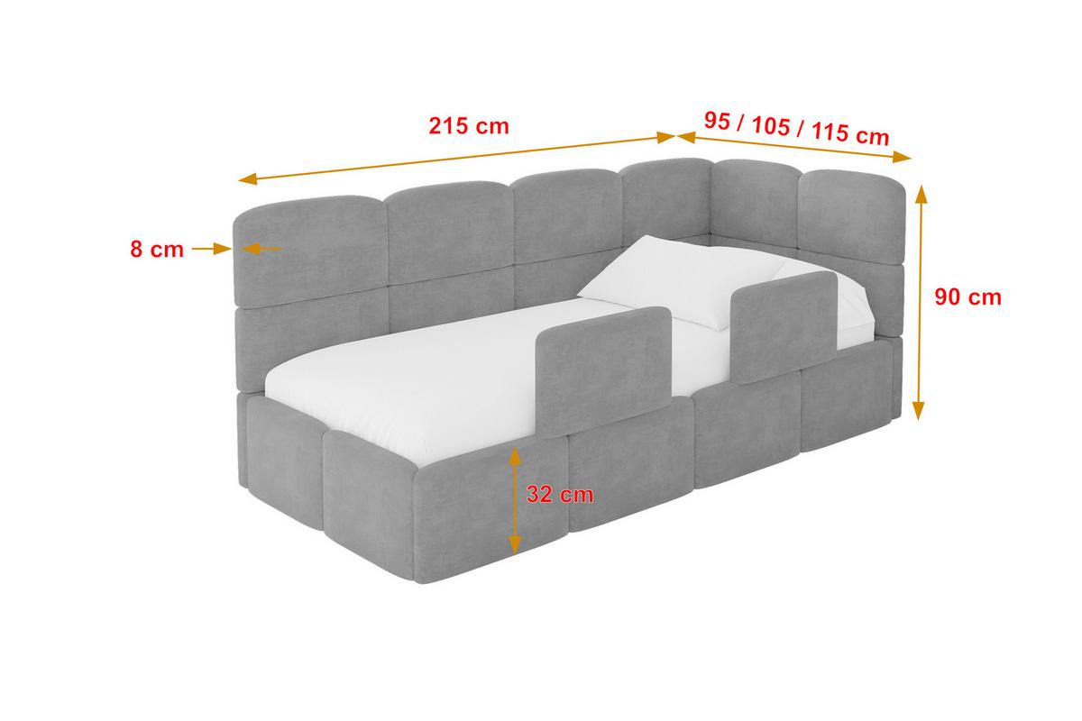 EINZELLBETT Jugendbett mit Bettkasten, Links - KIVY 90x200 Grau - Hellgrau, Holzwerkstoff/Textil (90/200cm) - ALTDECOR