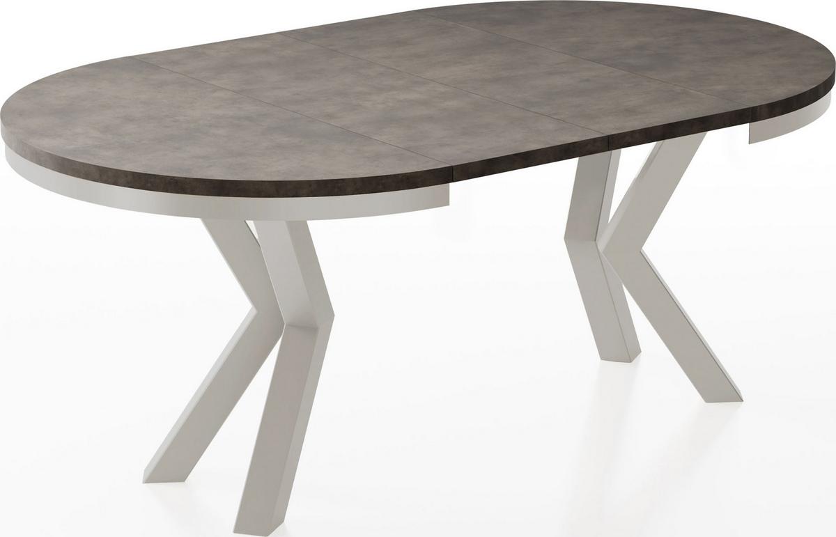 ESSTISCH Clara Grau-Beige runder ausziehbarer, Dunkelgrauer Chicago Beton 100-180/100/76 cm - Greige/Dunkelgrau, Holzwerkstoff/Metall (100/176/76cm) - WFL GROUP