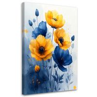 LEINWANDBILDER, Gelb blaue botanische Blumen - Blau, Textil (70/100cm) - Feeby