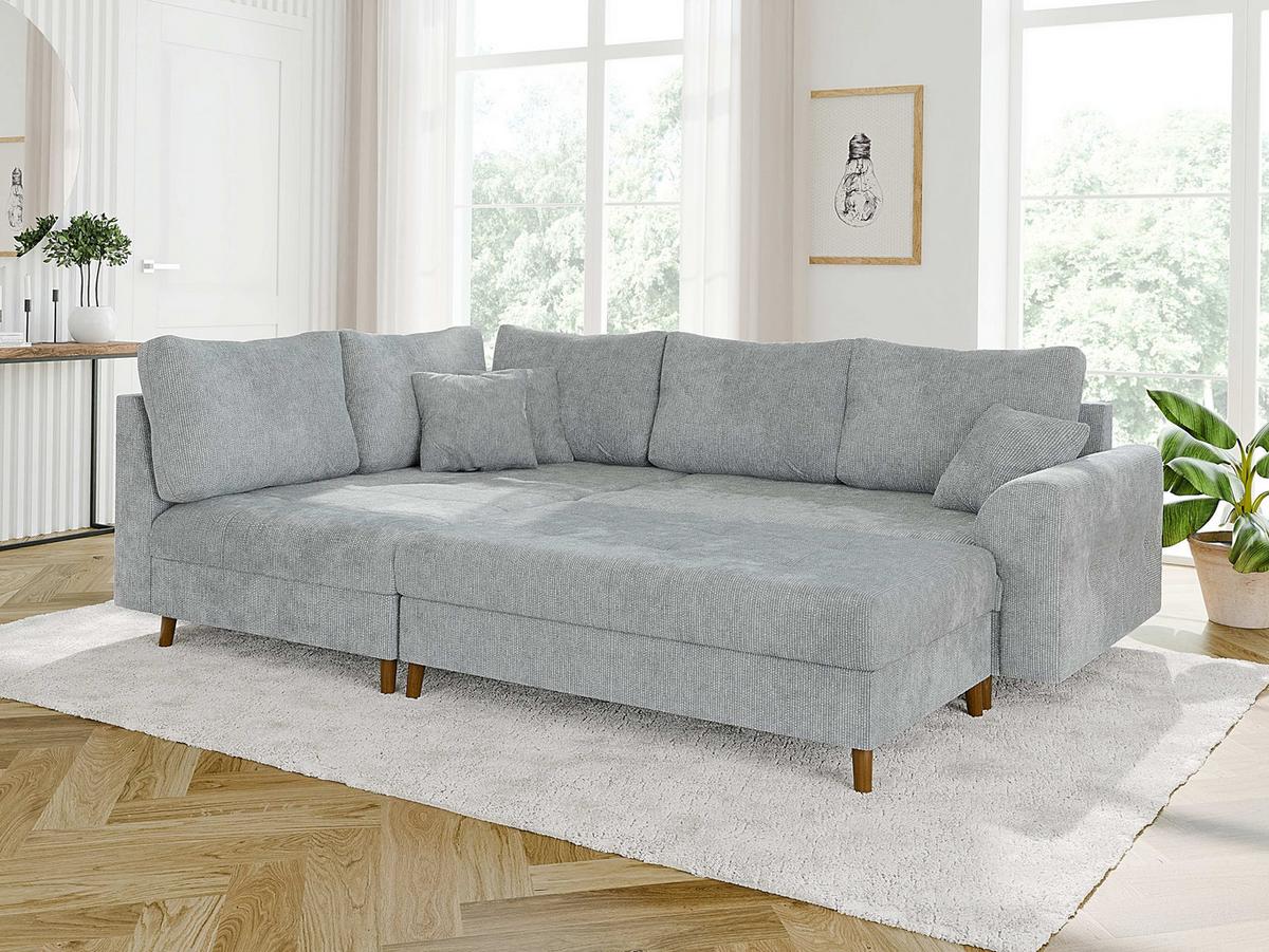 ECKSOFA inkl. Hocker Sigurd Hellgrau Chenille - Ottomane links - Hellgrau/Braun, Holz/Textil (231/161cm) - S-Style Möbel