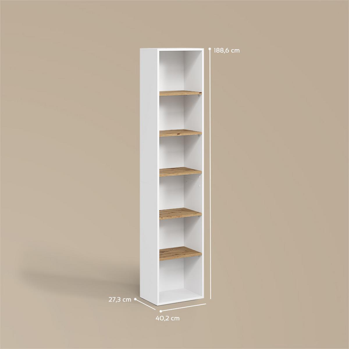 HOCHREGAL Paolina Weiß/Artisan 40.2 x 188.6 cm - Weiß/Eiche Artisan, Holzwerkstoff (40.2/188.6/27.3cm) - Livinity®