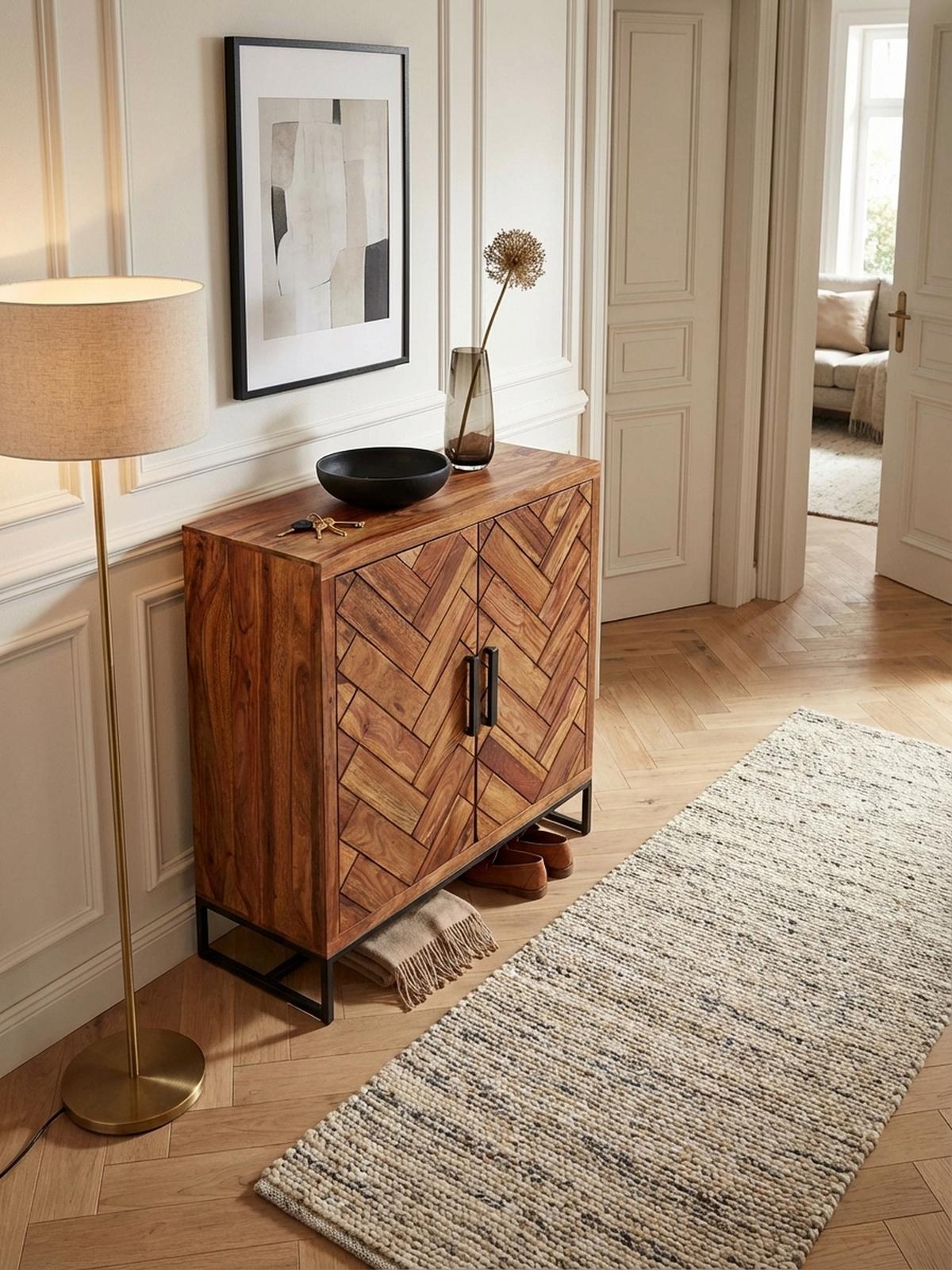 SCHUHSCHRANK – Massivholz, 100x105x40 cm, Fischgrätmuster, große Ablage - Schwarz/Braun, Holz/Metall (100/105/40cm) - KADIMA DESIGN