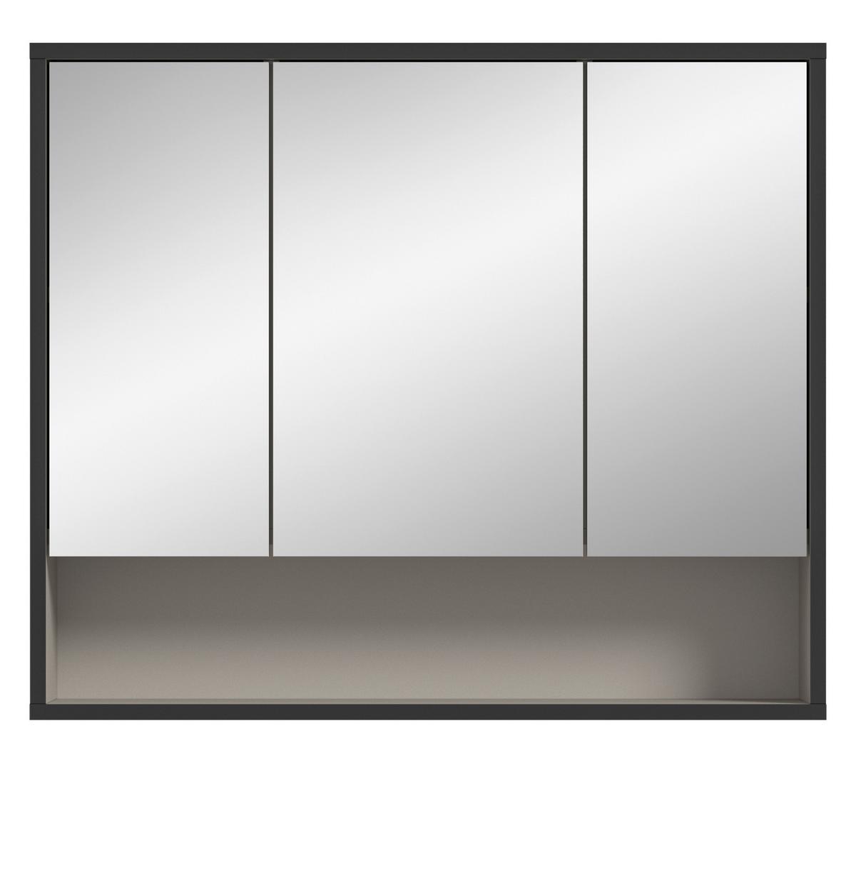 SPIEGELSCHRANK schwarz, sand 80 cm 3-türig, Badschrank mit Soft-Close - Sandfarben/Schwarz, Glas/Holzwerkstoff (80/68/19cm) - Inn.Furn