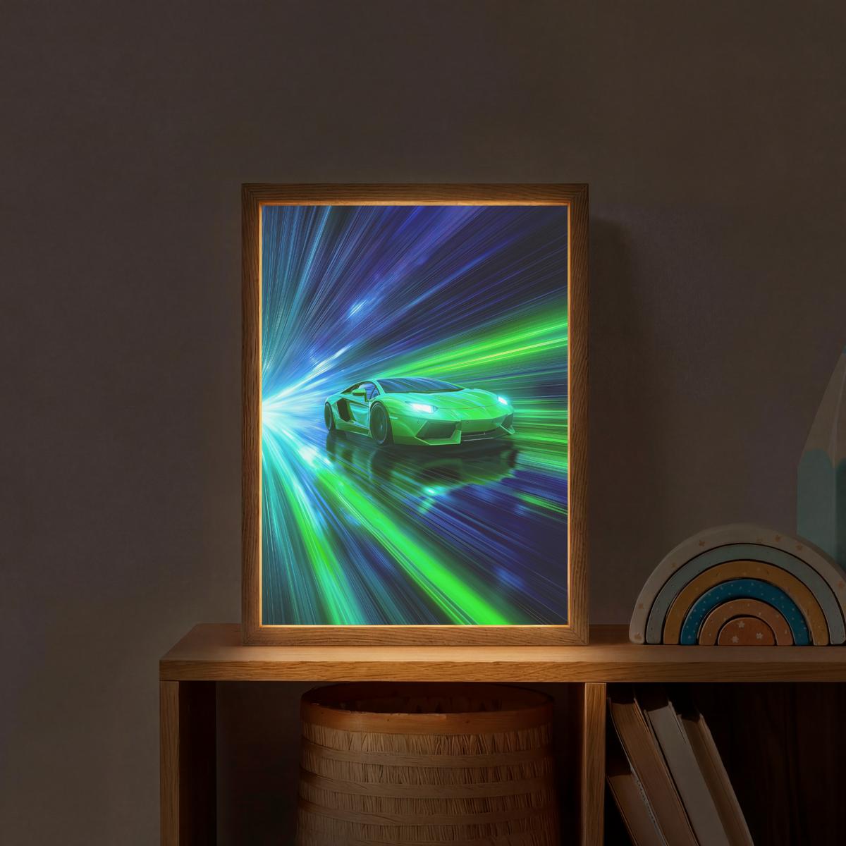 NACHTTISCHLAMPE MIT AKKU Geschwindigkeit - Leicht - Sportwagen - Grün 30x40 cm - Grün, Holzwerkstoff (8/30/40cm) - OnlyWow