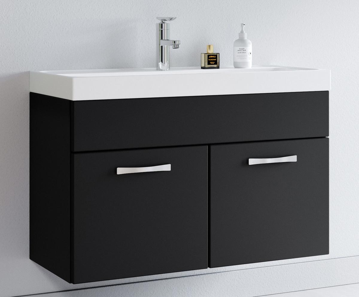 BADMÖBEL-SET Paso 2 Teile Schwarz Matt - 80 x 35 x 55 cm - Schwarz, Holz (80/55/40cm) - Badplaats