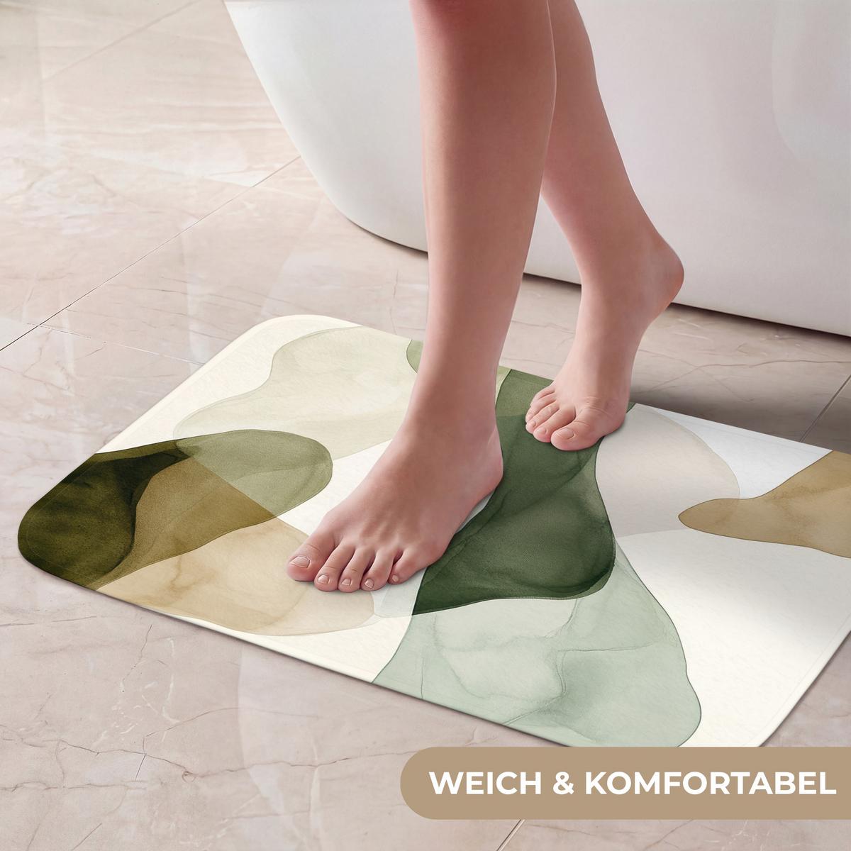 BADEMATTE Japandi - Abstrakt - Grün 60x40 cm - Grün, Textil (60/40cm) - OnlyWow