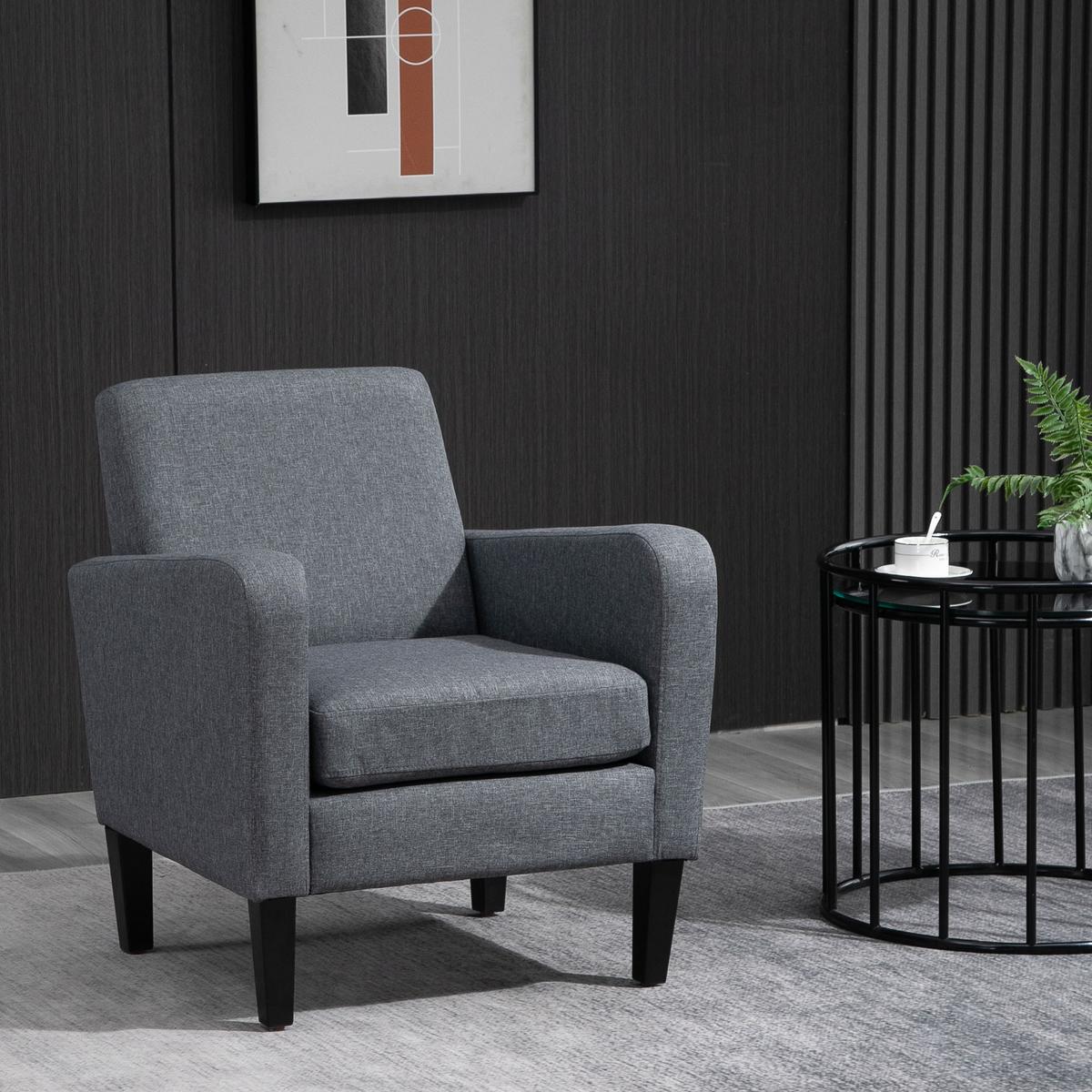 SESSEL mit Rückenlehne, abgerundeten Armlehnen Gepolstert Loungesessel Hellgrau - Hellgrau, Textil (72/74/66cm) - HOMCOM