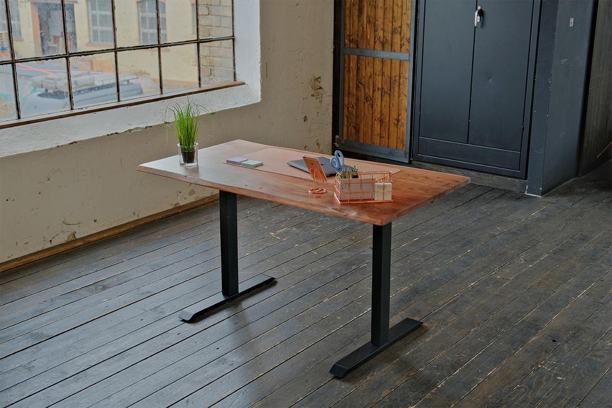 SCHREIBTISCH LORA elektrisch höhenverstellbar Nussbaum Dekor Akazie - Nussbaumfarben/Schwarz, Holz (90/180/72cm) - KAWOLA