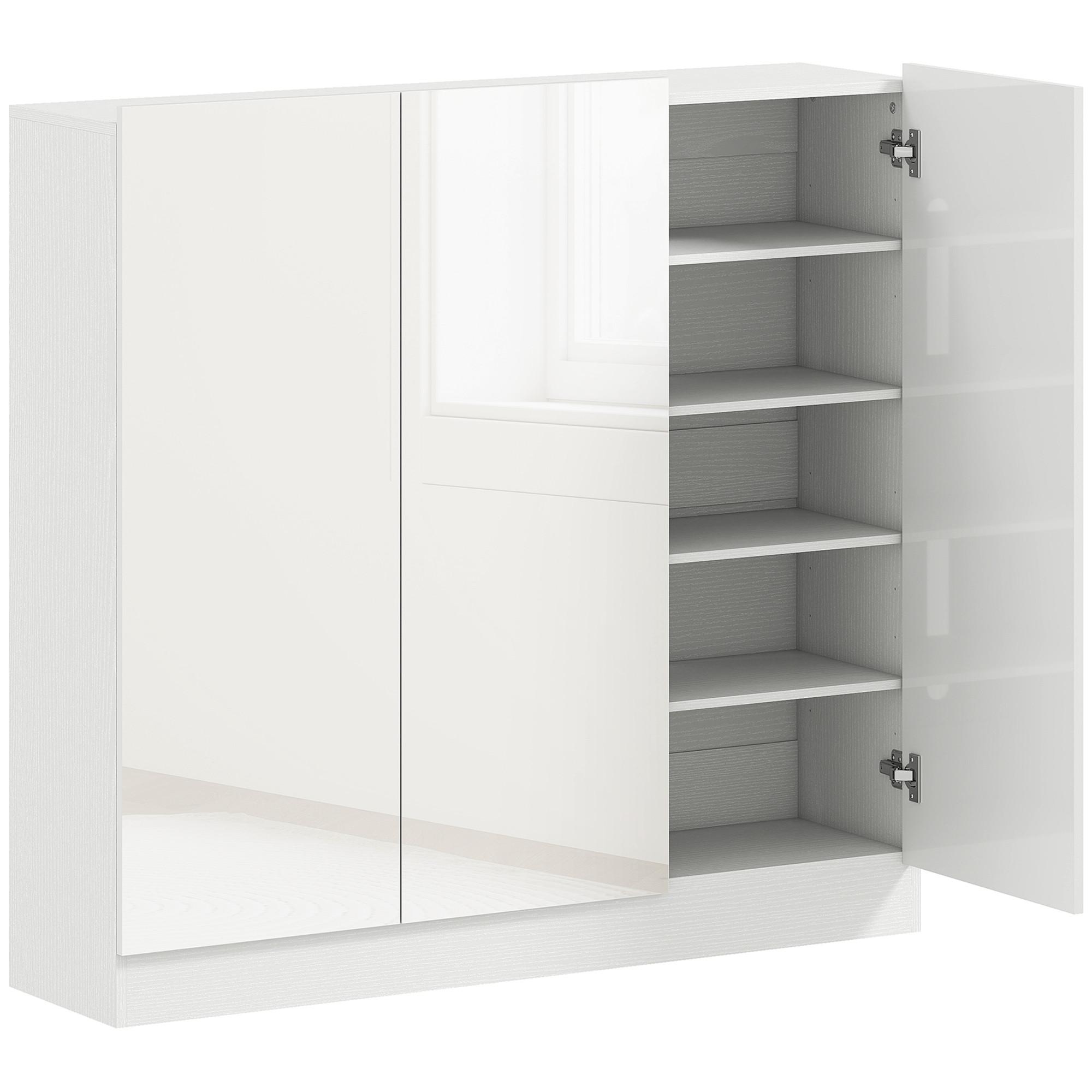 SCHUHSCHRANK, Schuhregal mit Verstellbaren Ablagen, Belüftungslöchern, Weiß - Weiß Hochglanz/Weiß, Holzwerkstoff (34/108.5/106.4cm) - HOMCOM