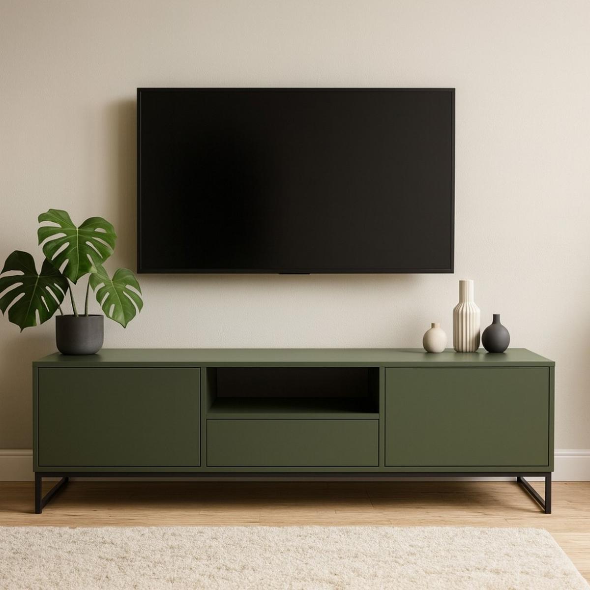 LOWBOARD Giana mit 2 Türen und Schublade, 160 cm, Flaschengrün - Dunkelgrün/Schwarz, Holzwerkstoff (160/48.5/45cm) - Beautysofa