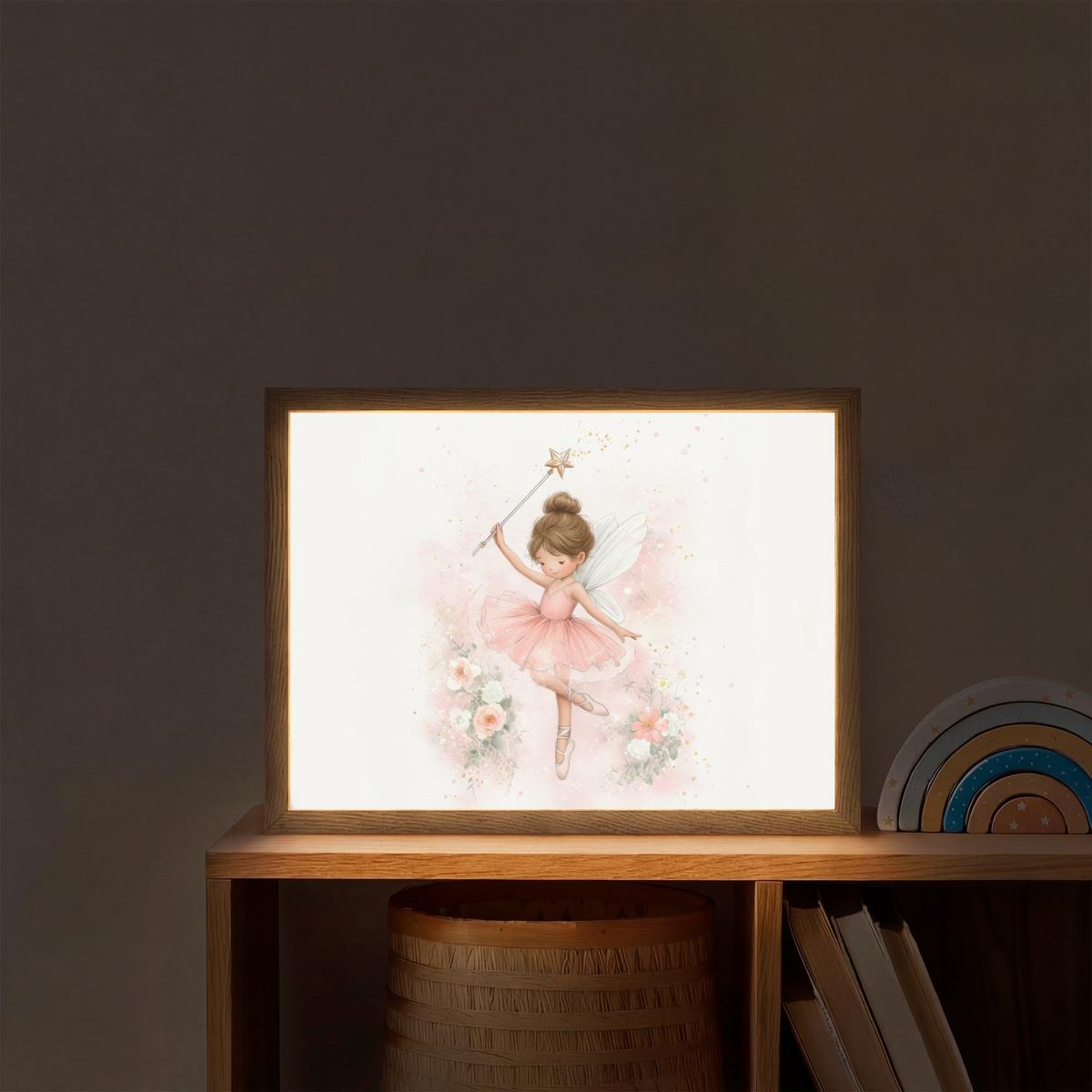 NACHTTISCHLAMPE MIT AKKU Ballerina - Fee - Blumen - Rosa 40x30 cm - Rosa, Holzwerkstoff (8/40/30cm) - OnlyWow