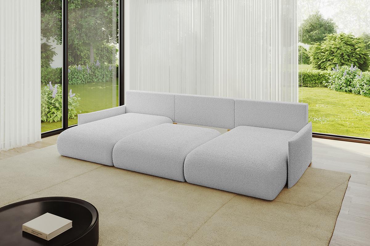 WOHNLANDSCHAFT mit Schlaffunktion und Bettkasten ONESK-U-v1 317x177x72 Hellgrau Bouclé - Hellgrau, Holzwerkstoff/Kunststoff (317/72/177cm) - ALTDECOR