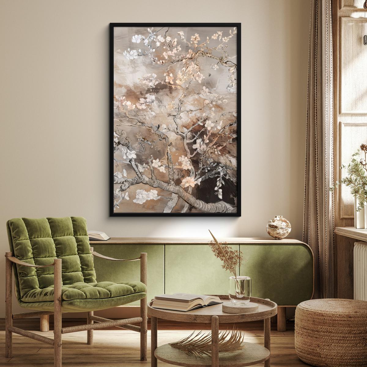 POSTER MIT RAHMENGERAHMTES BILD Mandelblüte - Kunst - Van Gogh - Beige - Abstrakt Bilderleiste 80x120 cm - Braun, Papier (80/120cm) - MuchoWow