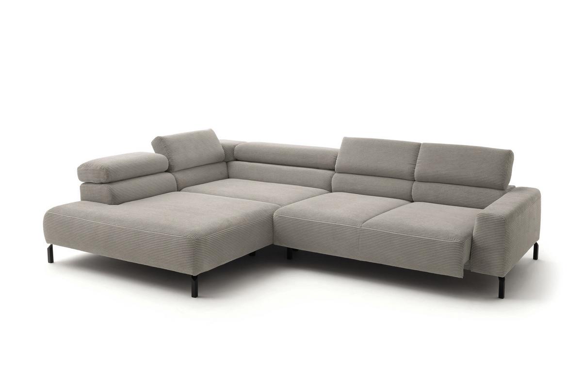 ECKSOFA MIT MOTORISCHEM SITZVORZUG DELIA Steingrau Cord Relaxfunktion - Greige/Schwarz, Textil/Metall (312/219cm) - KAWOLA