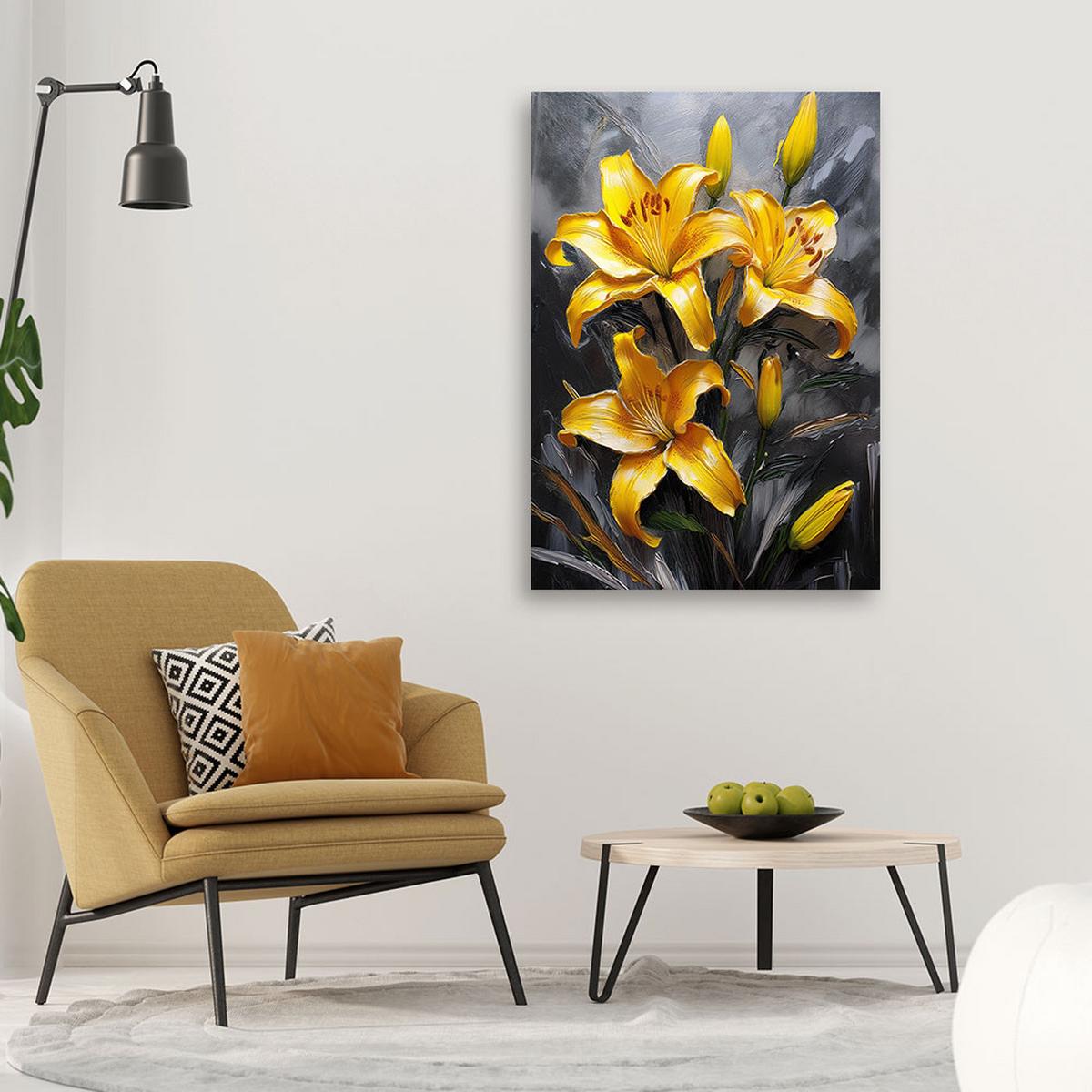 WANDBILD gelb bemalte blumenlilien - Gelb, Textil (40/60cm) - Feeby