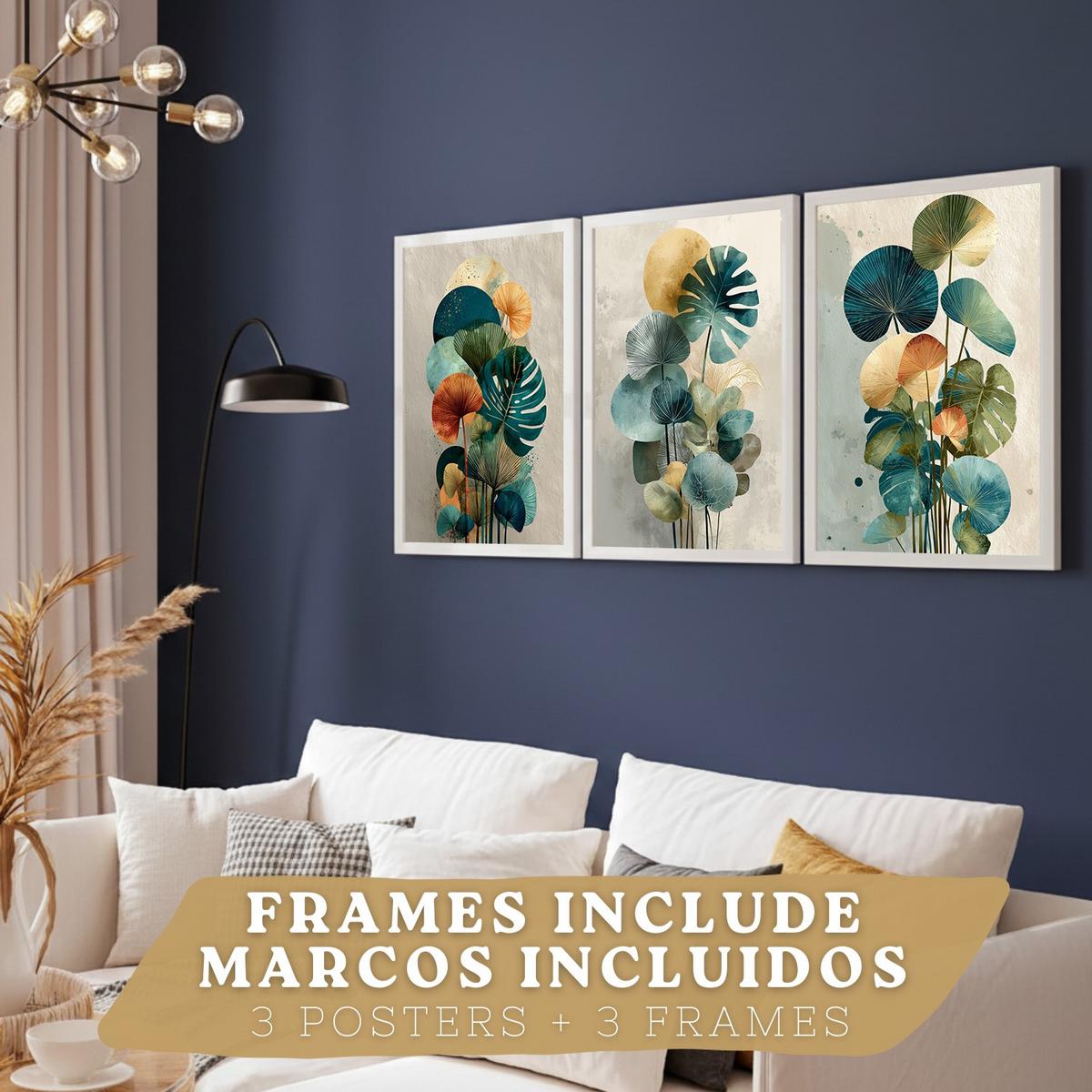 POSTER 3er-Set Wandbilder Pflanzen modern Wohnzimmer Deko, Schlafzimmer, Küche, Badezimmer Weißer Rahmen A4 - Weiß, Papier (29.7/1/21cm) - Nacnic