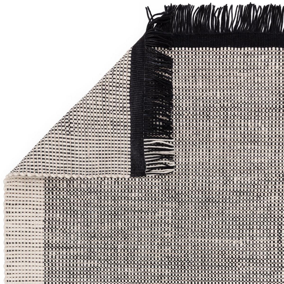 WOLLTEPPICH handgewebt mit Fransen PISA, geometrisch, Schwarz-Weiß, 160 x 230 cm - Grau, Textil (230/160cm) - KADIMA DESIGN