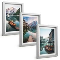 BILDER SET 3er Set - 20x30 cm Silberner Rahmen - See, Berge, Boote, Ferienhaus - Silberfarben, Kunststoff (20/30cm) - TULUP