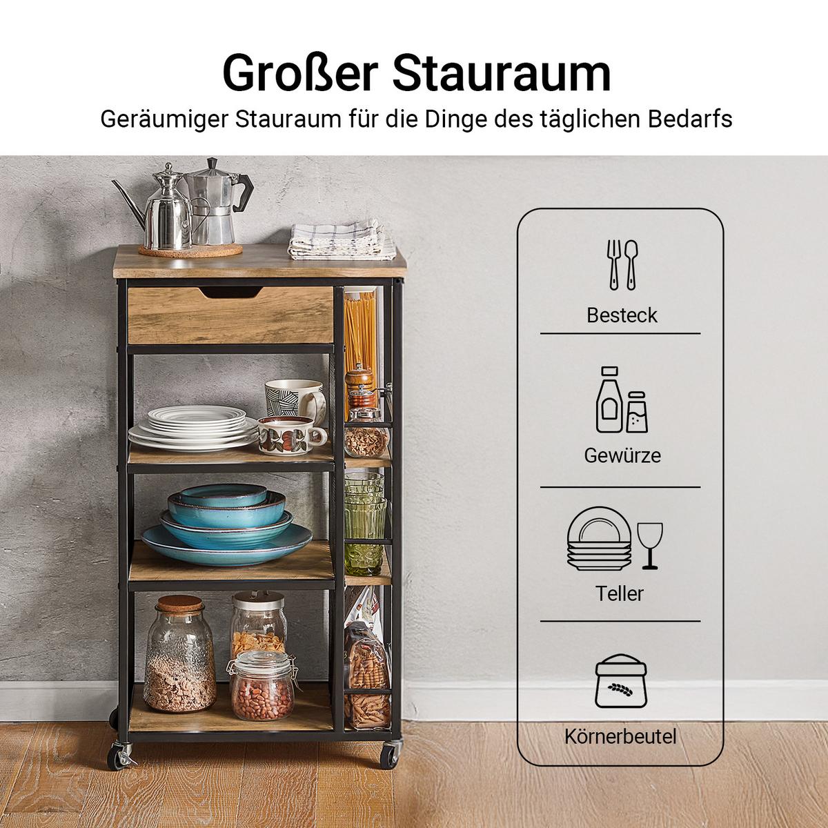 KÜCHENWAGEN Vintagebraun - Schwarz/Braun, Holzwerkstoff/Metall (50/87/37cm) - SoBuy